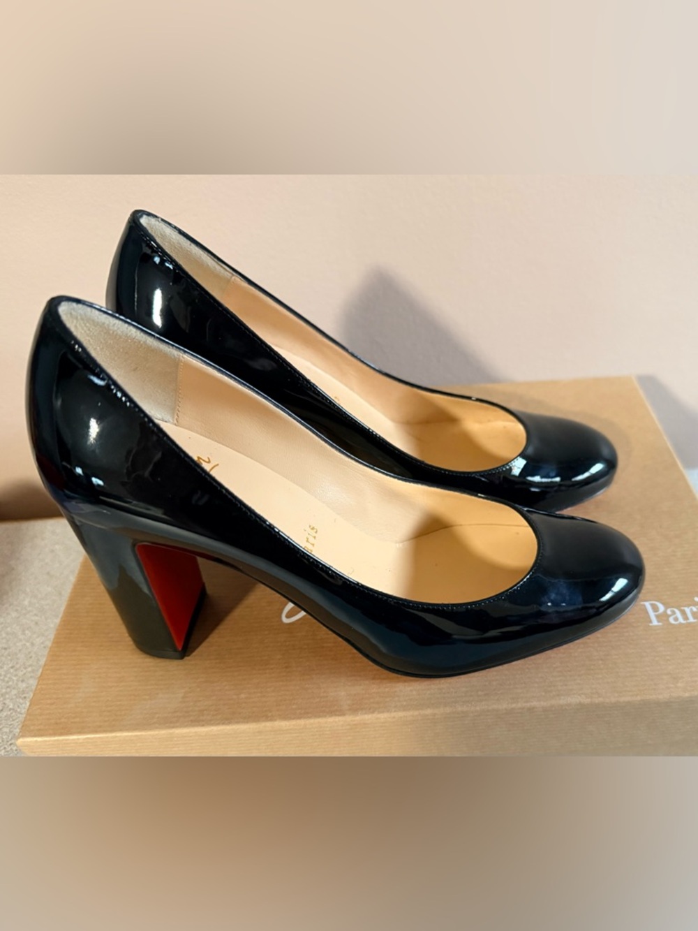 Christian Louboutin Lady Gena 85 Black Patent Pumps Size 35 (US 5) Worn Once